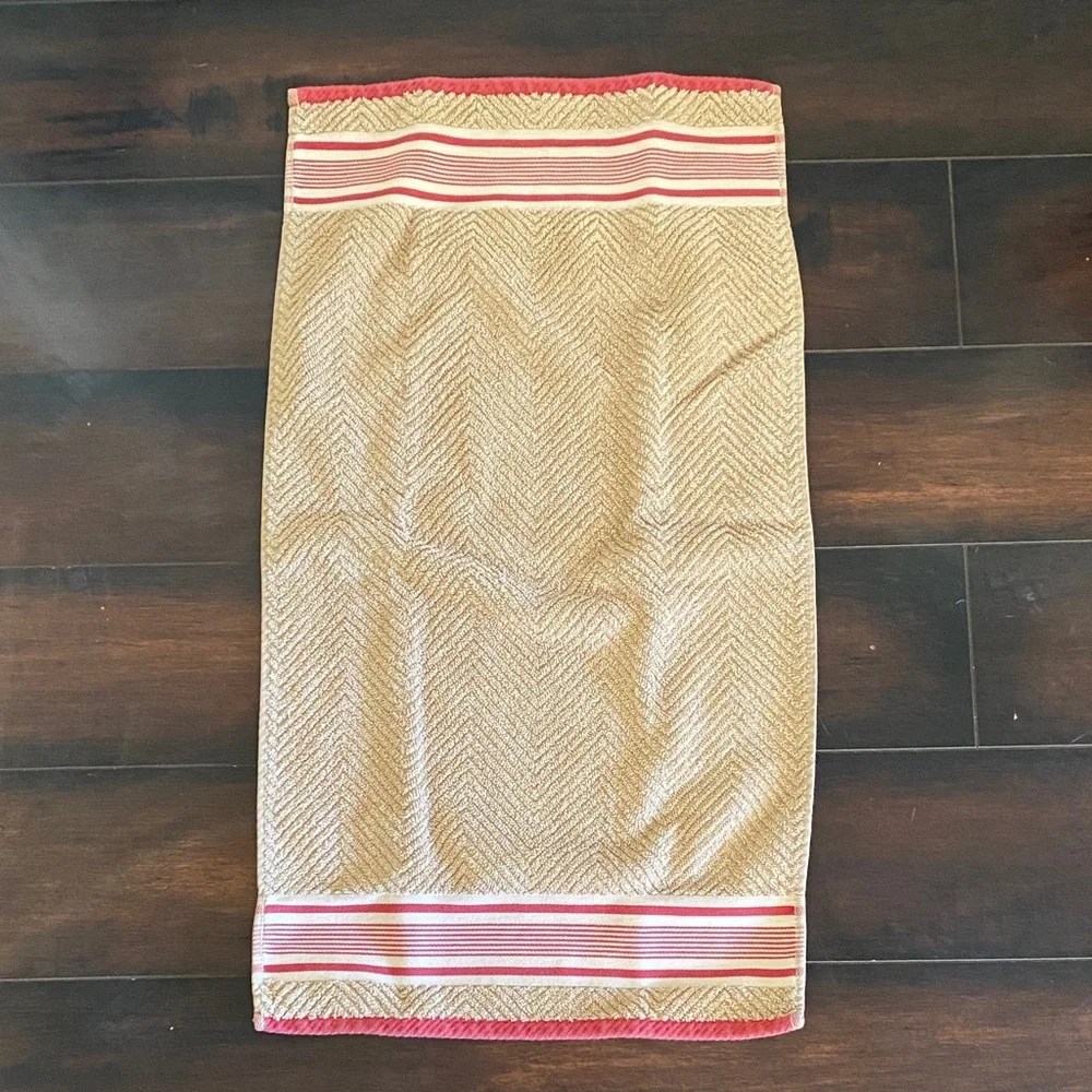 Lauren Ralph Lauren Tan and Red Striped  Hand Towel